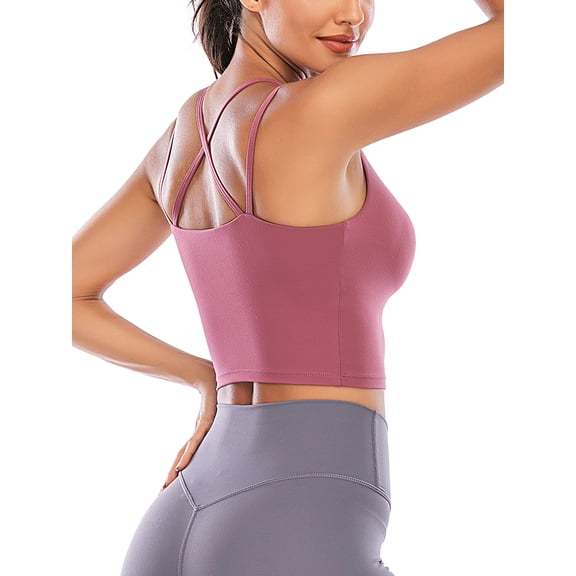 YouLoveIt Women's Sports Bra Stretch Cami Tank Top Padded Wireless Cross Back Yoga Bra Yoga Vest Seamless Short Camisoles Women Tank Top Cami Sport Yoga Bras