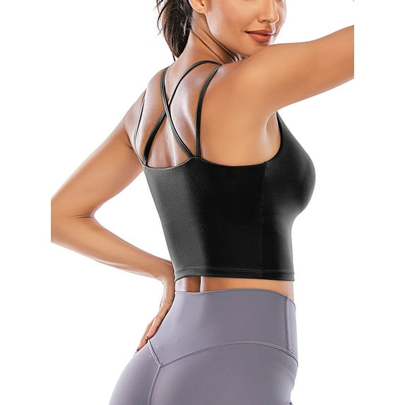 YouLoveIt Women's Sports Bra Stretch Cami Tank Top Padded Wireless Cross Back Yoga Bra Yoga Vest Seamless Short Camisoles Women Tank Top Cami Sport Yoga Bras