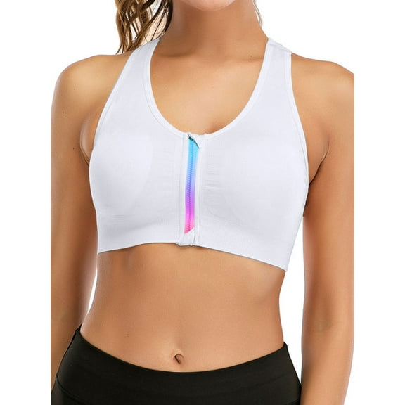 YouLoveIt Women's Sports Bra Zip Bra Zipper Front Wirefree Removable Pads Yoga Bra Zip Sports Bra Yoga Workout Running Bra Women's Zip Front Sport Bra