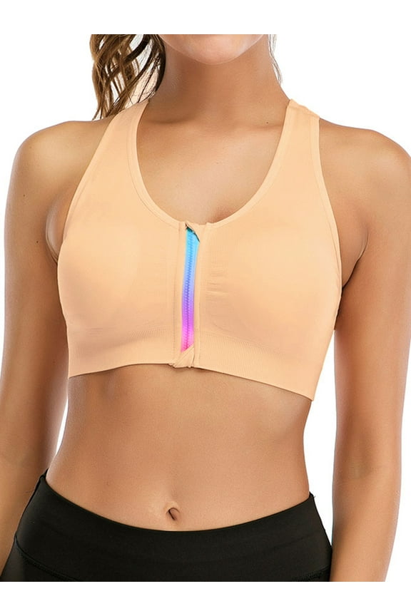 Women's Sports Bra Zip Bra Zipper Front Wirefree Removable Pads Yoga Bra Zip Sports Bra Yoga Workout Running Bra Women's Zip Front Sport Bra