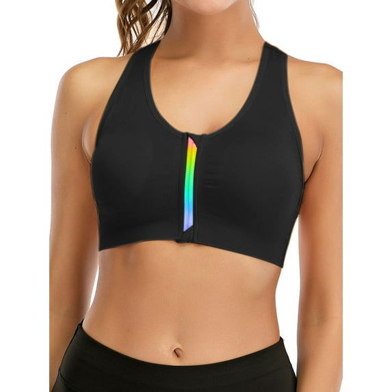 YouLoveIt Women's Sports Bra Zip Bra Zipper Front Wirefree Removable Pads Yoga Bra Zip Sports Bra Yoga Workout Running Bra Women's Zip Front Sport Bra