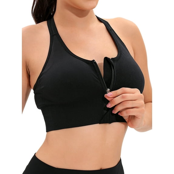 YouLoveIt Women's Sports Bras Padded Bras Sports Bra Stretch Tank Top Front Zipper Closure Sports Bra Removable Pad Tank Top Sports Bra