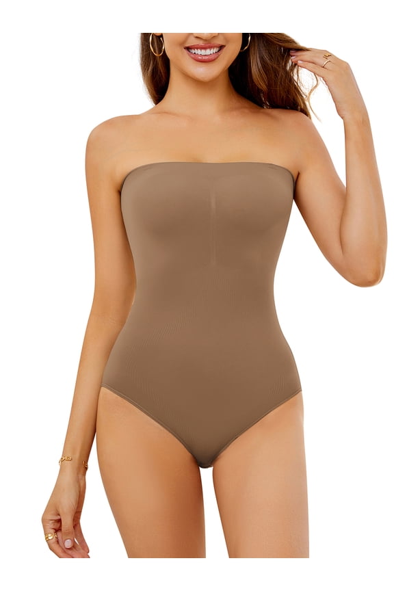 Women's Strapless Bodysuit One Piece Seamless Shapewear Tummy Control Bodysuit Shapewear Tank Top Sleeveless Triangle Off Shoulder Shapewear Tops