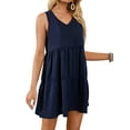 thumbnail image 1 of YouLoveIt Women’s Summer Sleeveless Mini Dress V Neck Casual Loose Flowy Swing Dress Sundress Solid Color Loose Ruffle Tunic Dress Holiday Plain T Shirt Dress, 1 of 8