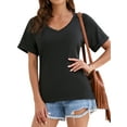 thumbnail image 1 of YouLoveIt Women's Summer T-Shirt Short Sleeves Tees V-Neck Casual Tee Shirts Solid Color Tops Plus Size Basic Tunic Tops Performance V-Neck Tee Summer Tees, 1 of 8