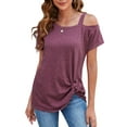 thumbnail image 1 of YouLoveIt Women's T Shirts Twist Knot Tops Cold Shoulder Tops Short Sleeve Twist Knot Front Tunic T Shirt Loose Blouses Tunic T Shirt for Women, 1 of 8