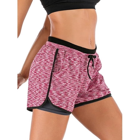 YouLoveIt Women's Yoga Shorts 2-in-1 Sports Yoga Shorts Double-layer High Waist Workout Yoga Shorts Pants Elastic Waistband Summe Beach Shorts Athletic Sweatpants with Pockets