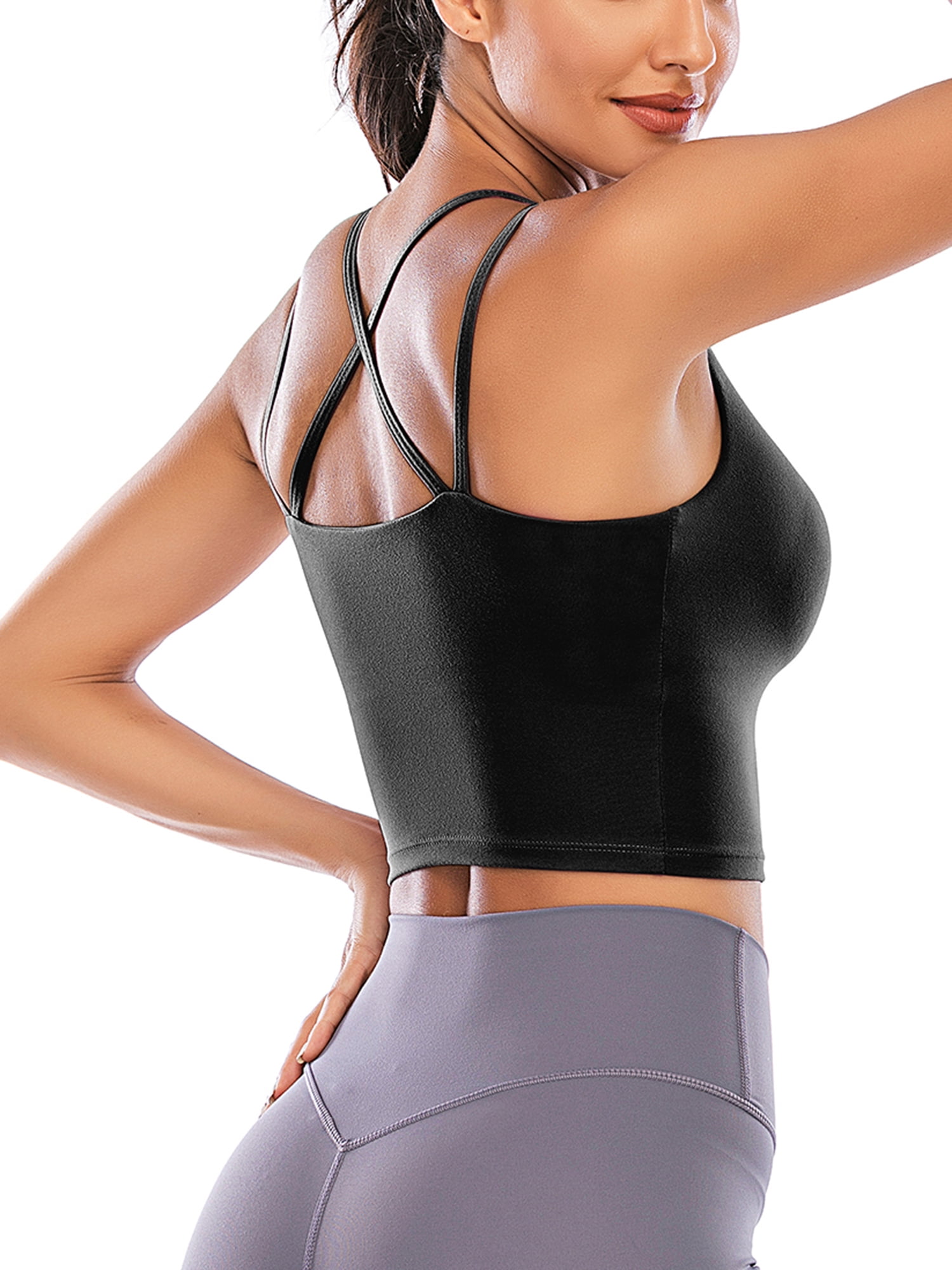 Women's Workout Sports Bras Fitness Padded Backless Yoga Crop Tank Top  Spaghetti Strap Cross Back Yoga Gym Bra : : Clothing, Shoes 