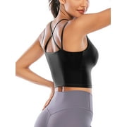 YouLoveIt Women's Yoga Vest Sleeveless T-Shirt Longline Sports Bras Camisoles Crop Tank Tops Active Wear Tops Camisoles Padded Running Camis Vest Cross Back Yoga Vest Tops