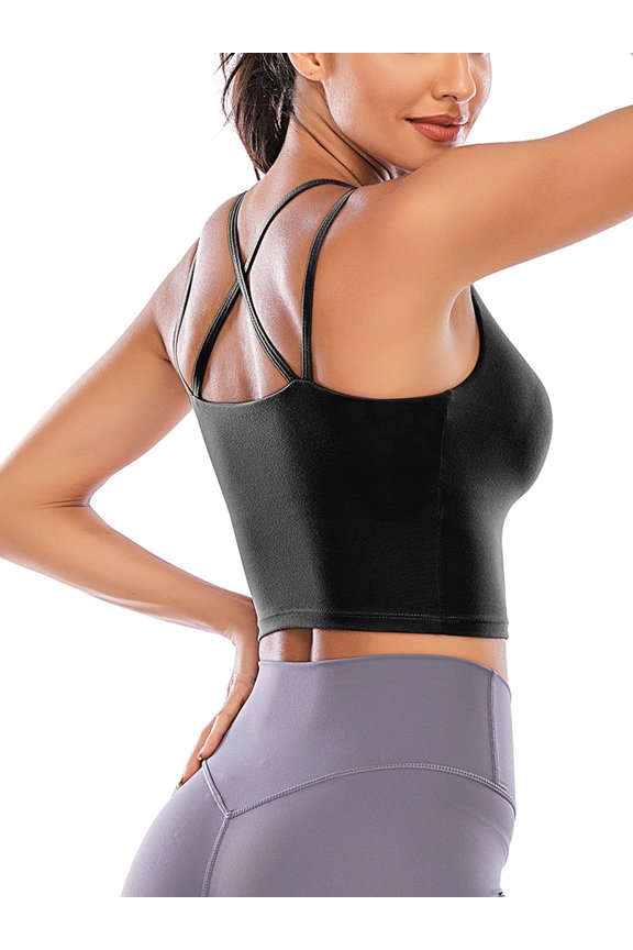 Women's Sports Bra Stretch Cami Tank Top Padded Wireless Cross Back Yoga Bra Yoga Vest Seamless Short Camisoles Women Tank Top Cami Sport Yoga Bras