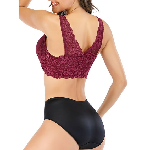YouLoveIt Womens Lace Bras Sports Bras Cross Front Side Buckle Lace Sports Bras Padded Push up Bras Fitness Bra with Removable Pads