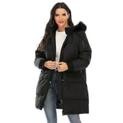 YouLoveIt Womens Long Down Jackets Hooded Coat Zipper Up Puffer Down Jackets Coats Outwear Plus-Size Winter Warm Coat Down Zip Parka Hooded Warm Overcoat with Fuax Fur Collar Trim