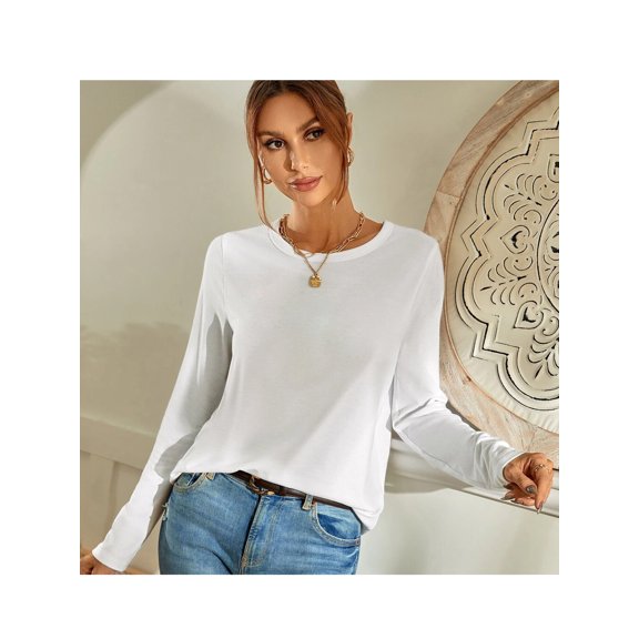 YouLoveIt Womens Long Sleeve Cotton Top Round Neck T-Shirts Loose Casual T Shirt Crewneck Blouse Tops Crew Neck Long Sleeve T-Shirt