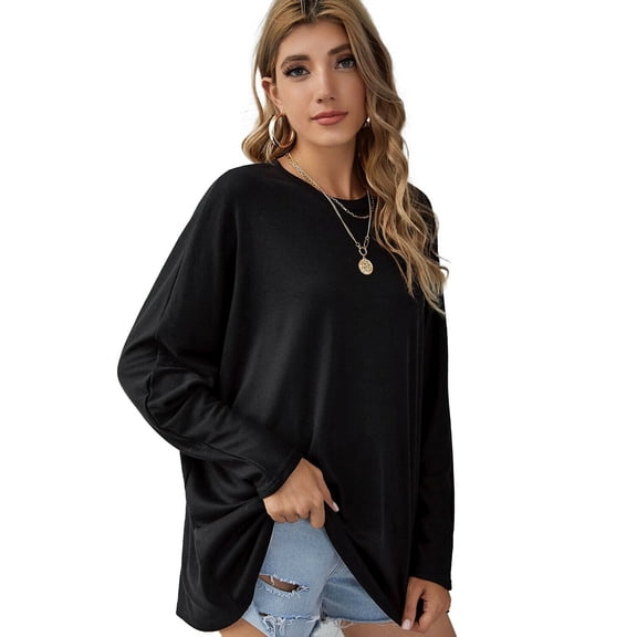 YouLoveIt Womens Long Sleeve Cotton Top Round Neck T-Shirts Loose Casual T Shirt Crewneck Blouse Tops Crew Neck Long Sleeve T-Shirt