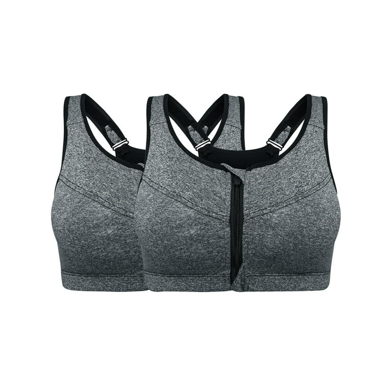 YouLoveIt Womens Padded Sports Yoga Bra 2-pack Women's Zipper Front Closure  Padded Bras Racerback Workout Bras High Impact Support Tank Tops