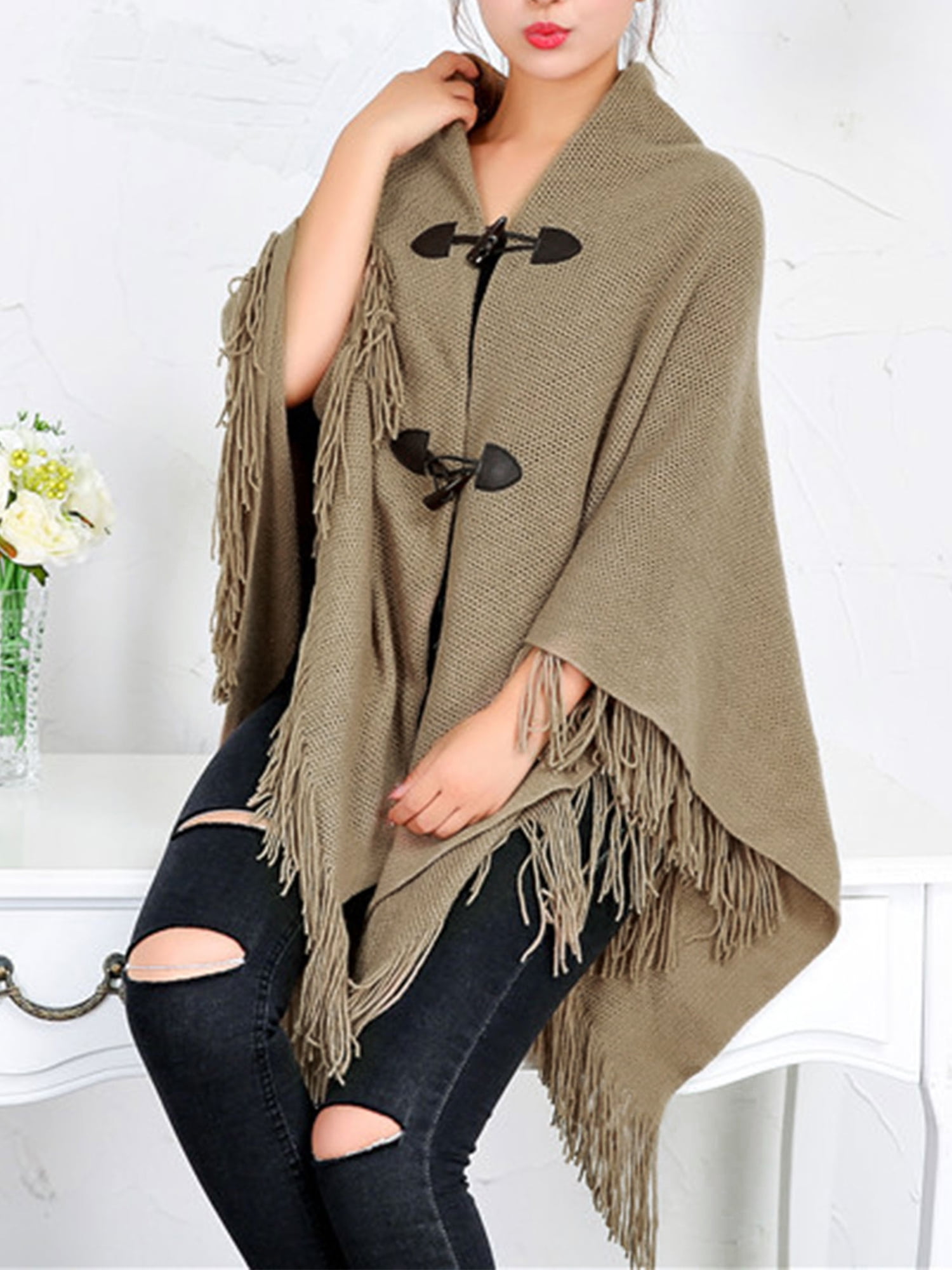 YouLoveIt Womens Poncho Knit Top Cardigan Sweater Coat Winter Cape