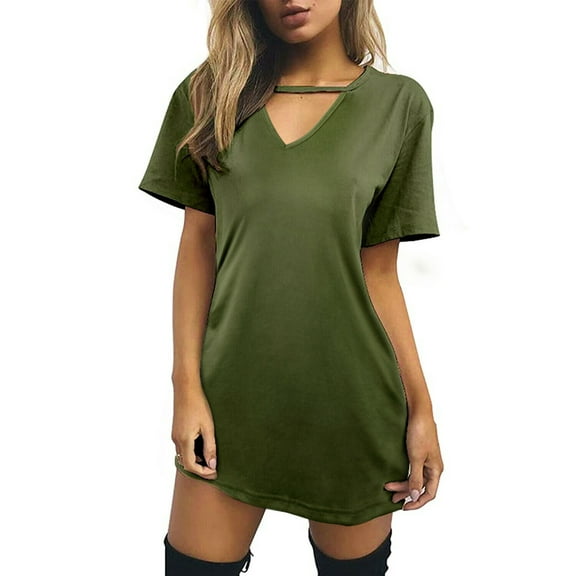 YouLoveIt Womens Short Sleeve Loose Casual T-Shirt Tops Dress Crewneck T-Shirt Dress T Shirt Wrap Mini Dress Casual Beach Dress