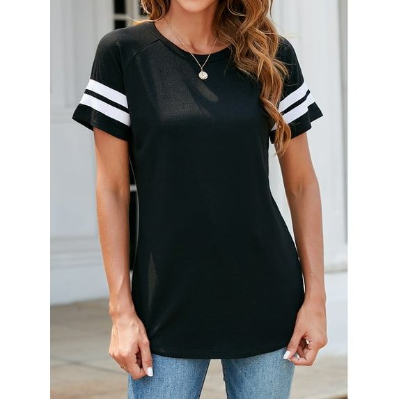 YouLoveIt Womens Short Sleeve T shirts Color Block Tunic Tops T-Shirt Casual Tee Shirts Crew Neck Regular Long Tee Shirt Blouses, Size S-2XL