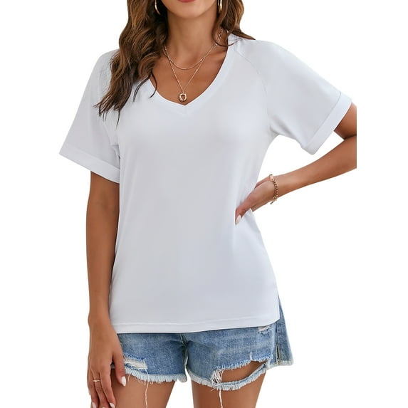 YouLoveIt Womens V-neck Short Sleeve Tops Summer Tops Casual Tshirts Tunic Tops Comfy T-shirt Casual Loose Sleepwear Blouse Plus Size