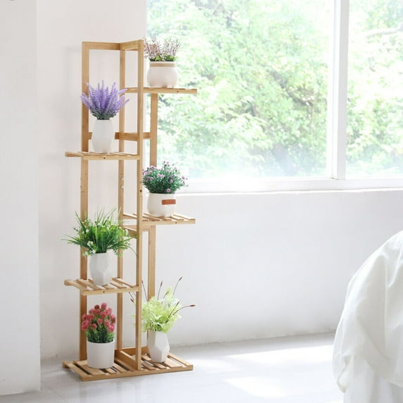 YouLoveIt Wood Plant Stand Indoor Outdoor, 6 Tier Flower Pot Holder Display Shelf Rack Decor Wooden Plant Stand Storage Rack Bookshelf for Living Room Home Corner Garden Balcony Patio Office
