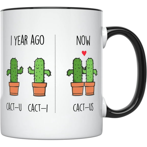 YouNique Designs 1 Year Dating Mug, 11 Ounces, Funny 1st Year Anniversary Coffee Mug for Couples, Black Handle