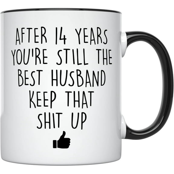 YouNique Designs 14 Year Anniversary Coffee Mug for Him, 11 Ounces, 14th Wedding Anniversary Cup For Husband, Fourteen Years, Fourteenth Year, 14th Year (Black Handle)