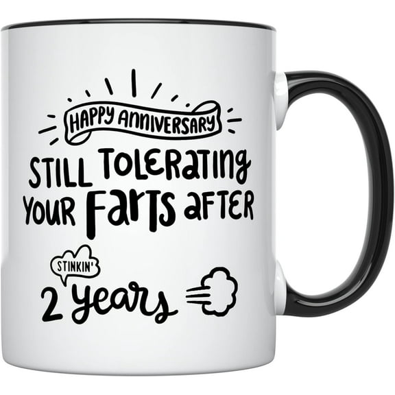 YouNique Designs 2 Year Anniversary Mug, 11 Ounces, Two Year Anniversary Coffee Mug for Him, 2 Year Anniversary Cup for Boyfriend, 2nd Wedding Mug for Husband, 2nd Anniversary (Black Handle)