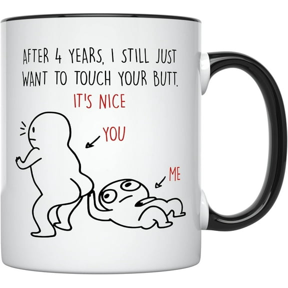 YouNique Designs 4 Year Anniversary Mug for Him and Her,11 Ounces,4th Wedding Anniversary Coffee Mug for Husband and Wife,4th Anniversary Cup for Her (Black Handle),11 oz