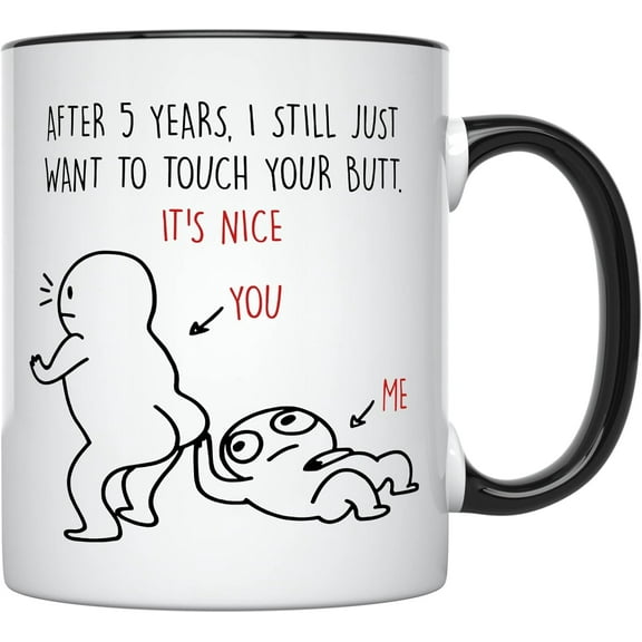 YouNique Designs 5 Year Anniversary Mug, 11 Ounces, Funny 5th Wedding Jubileee Coffee Cup for Her and Him, Fifth Year, 5th Wedding