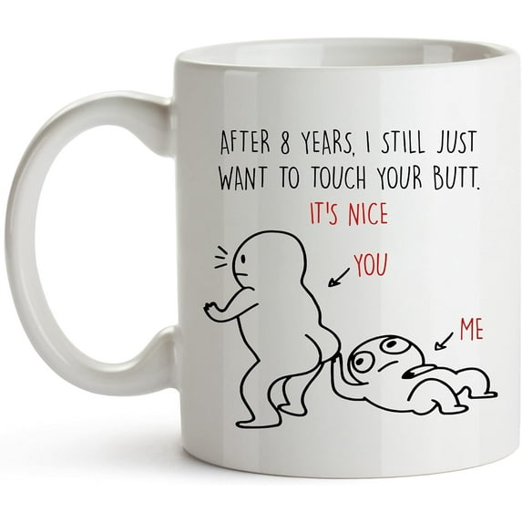 YouNique Designs 8 Year Anniversary Mug, 11 Ounces, Funny 8th Anniversary Coffee Mug for Her and Him, Eighth Year Wedding Anniversary Cup, 8th Wedding Anniversary Mug for Husband and Wife (White)