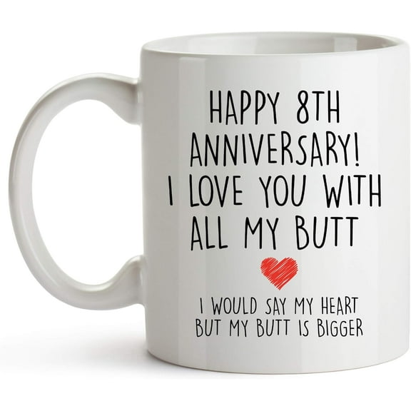 YouNique Designs 8 Year Anniversary Mug, 11 Ounces, Funny 8th Anniversary Coffee Mug for Him, Eighth Year Wedding Anniversary Cup, 8th Wedding Anniversary Mug for Couples (Black Handle)