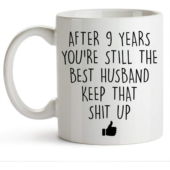 YouNique Designs 9 Year Anniversary Coffee Mug for Him, 11 Ounces, 9th Wedding Anniversary Cup For Husband, Nine Years, Ninth Year, 9th Year (White)
