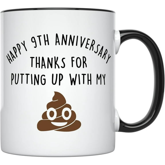 YouNique Designs 9 Year Anniversary Mug, 11 Ounces, Funny 9th Anniversary Coffee Mug for Him, Ninth Year Pottery Anniversary Cup, 9th Wedding Anniversary Mug (Black Handle)
