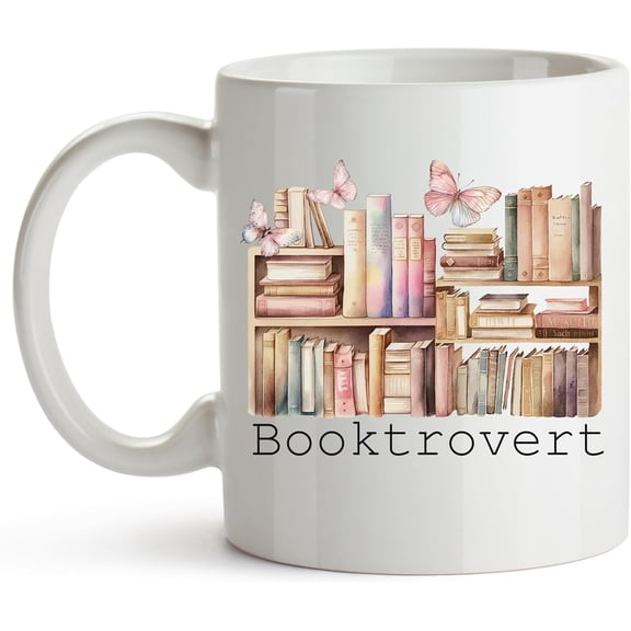 YouNique Designs Booktrovert Mug, Ceramic Book Lovers Coffee Mug 11oz, Book Lovers Gifts for Book Lovers Women, Bookish Gifts, Book Club Gifts, Book Lovers Gift Ideas, Book Reader (Black Handle)