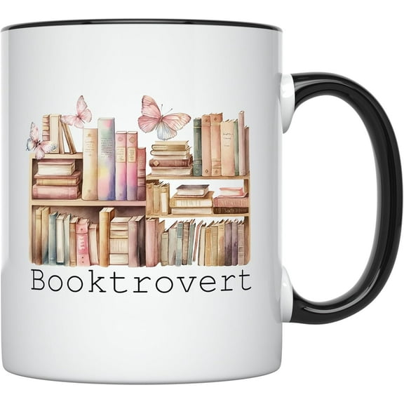 YouNique Designs Booktrovert Mug, Ceramic Book Lovers Coffee Mug 11oz, Book Lovers Gifts for Book Lovers Women, Bookish Gifts, Book Club Gifts, Book Lovers Gift Ideas, Book Reader (Black Handle)