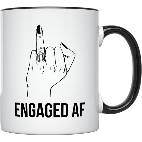 YouNique Designs Engaged AF Mug, 11 Ounces, Im Engaged Coffee Mug, Newly Engaged Cup for Her, Bride To Be Mug for Her, Just Engaged (White)