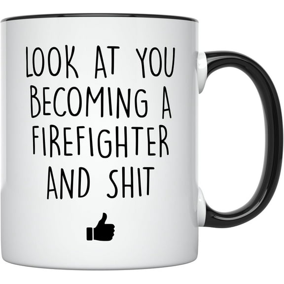 YouNique Designs Future Firefighter Coffee Mug, 11 Oz, Firefighter Graduation Cup for Men, Fire Academy Graduation Mug (Black Handle)