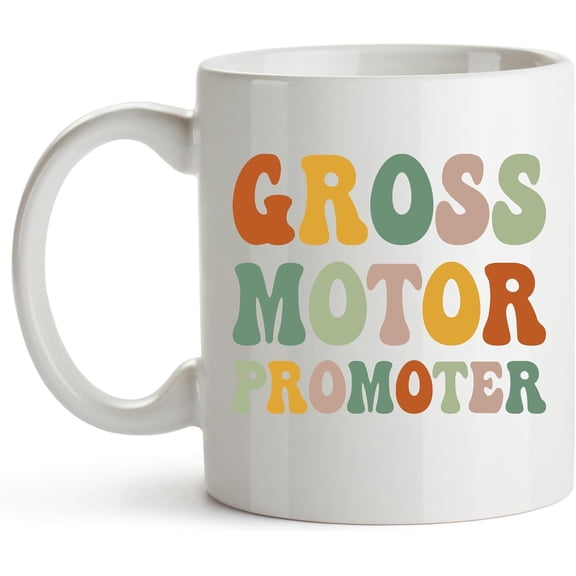 YouNique Designs Gross Motor Promoter Mug, 11 Oz, Physical Therapist Mug, Physical Therapist Gifts for Women Men, Physical Therapy Graduation Gifts for Physical Therapists Female (Black Handle)