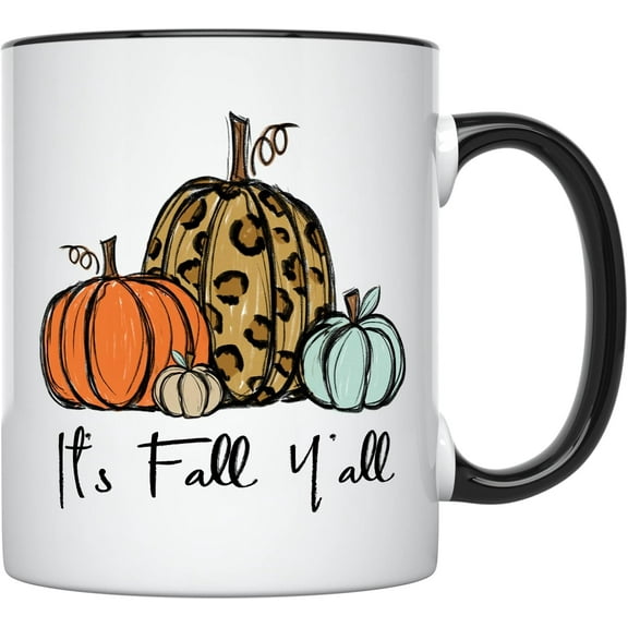 YouNique Designs Its Fall Yall Pumpkin Spice Mug, 11 Fl Oz, Fall Mug, Fall Coffee Mug, Coffee Cups for Fall, Novelty Mugs (Black Handle)