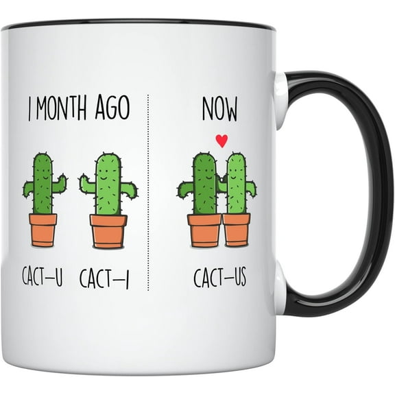 YouNique Designs One Month Anniversary Mug, 11 Ounces, Funny Coffee Mug for Boyfriend and Girlfriend, 1 Dating Cup, 1st (Black Handle), Count (Pack of 1)