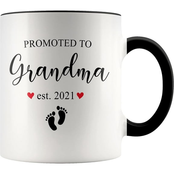 YouNique Designs Promoted To Grandma Mug, 11 Ounces, New Grandma Est 2021, First Time Grandma Coffee Mug, Pregnancy Announcement, Grandma To Be Cup, Youre Going To Be A Grandma (Black Handle)