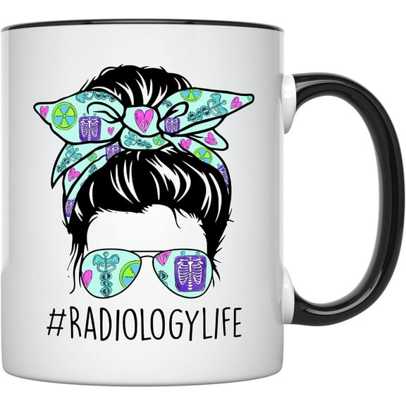 YouNique Designs Radiology Technician Life Mug, 11 Ounces, Xray Tech Gifts Coffee Mug, Radiology Technologist Cup, Radiology Tech Coffee Mug, Radiation Therapy Cup, Radiologist Mug (Black Handle)