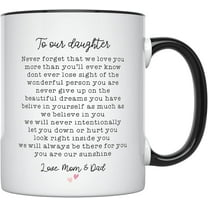 YouNique Designs To Our Daughter Mug from Mom and Dad, 11 Ounces, Coffee for Grown Up, Never Forget Cup, Gifts For 21 Year Old (Black Handle)