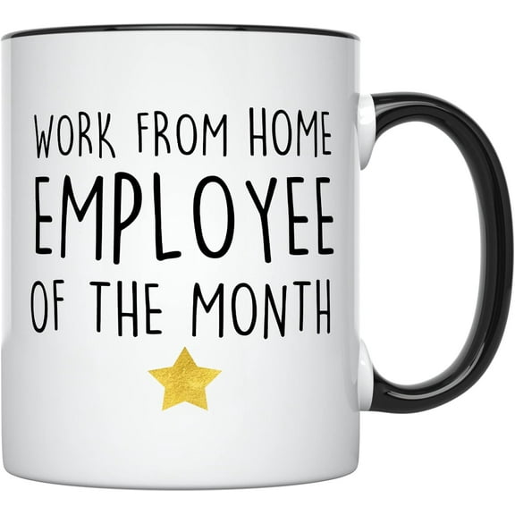 YouNique Designs Work from Home Employee Of The Month Mug, 11 Ounces, Funny Employee Appreciation Coffee Mug, Work From Home Cup (Black Handle)