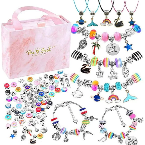 YouNuo Charm Bracelet Making Kit for Girls, Kids' Jewelry Making Kits Jewelry Making Charms Bracelet Making Set with Bracelet Beads, Jewelry Charms and DIY Crafts with Gift Box 93 Pieces