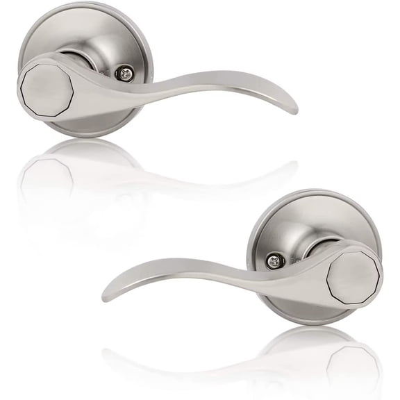 YouRanTer6 Pack Brushed Satin Nickel Dummy Door Lever Wave Style Door Handles Right and Left Hand, Non-Turning Single Side Pull Only Lever Set, for Laundry Room, Hallway, Closet