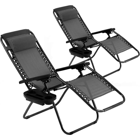 YouRanTerPatio Chairs Set of 2 Zero Gravity Chair Folding Chairs Outdoor Chairs Anti Gravity Chair Reclining Outdoor Folding Chairs Lounge Chair Deck Chairs Foldable Yard with Pillow and Cup Holder