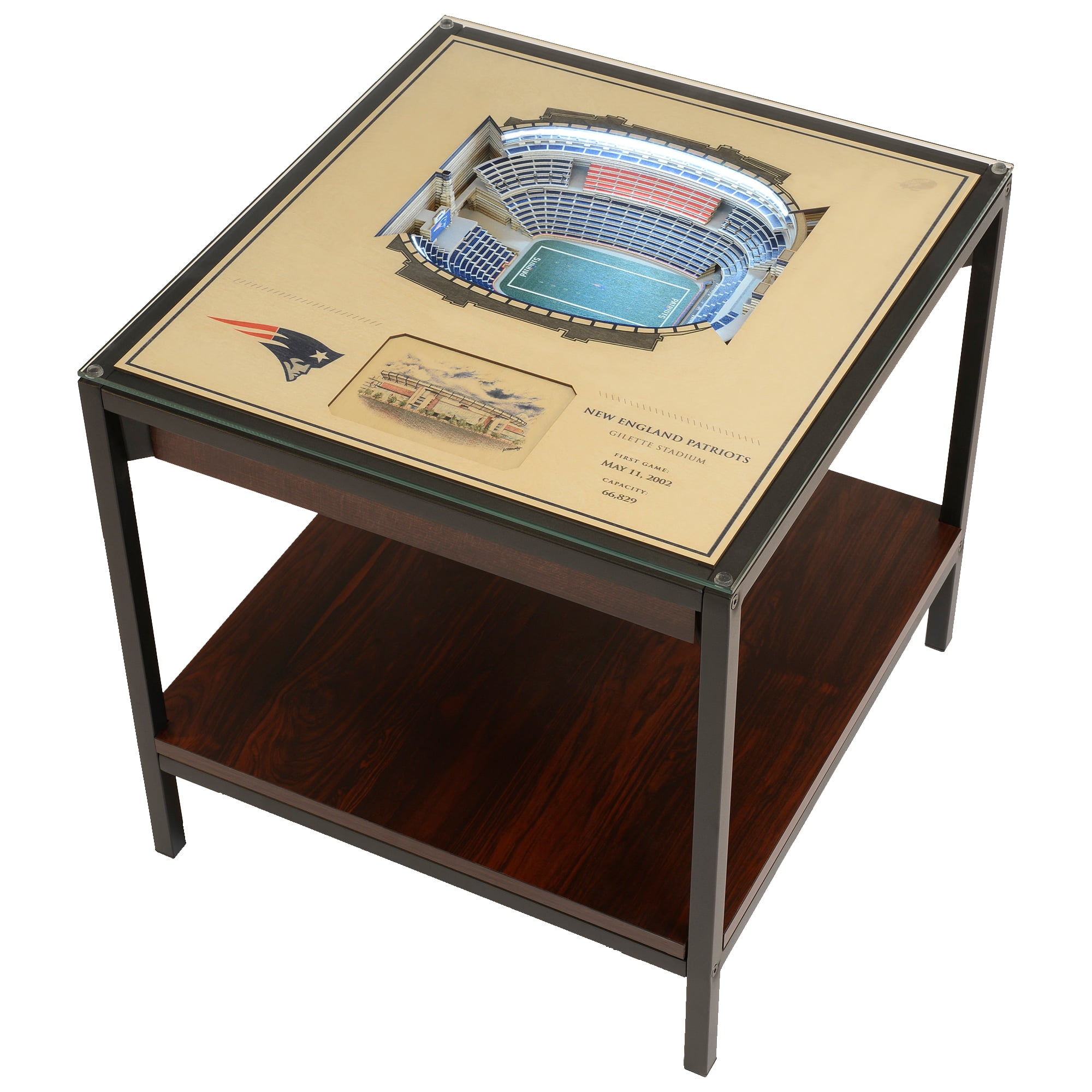 Patriots Stadium-Inspired 3D Lighted Wooden End Table