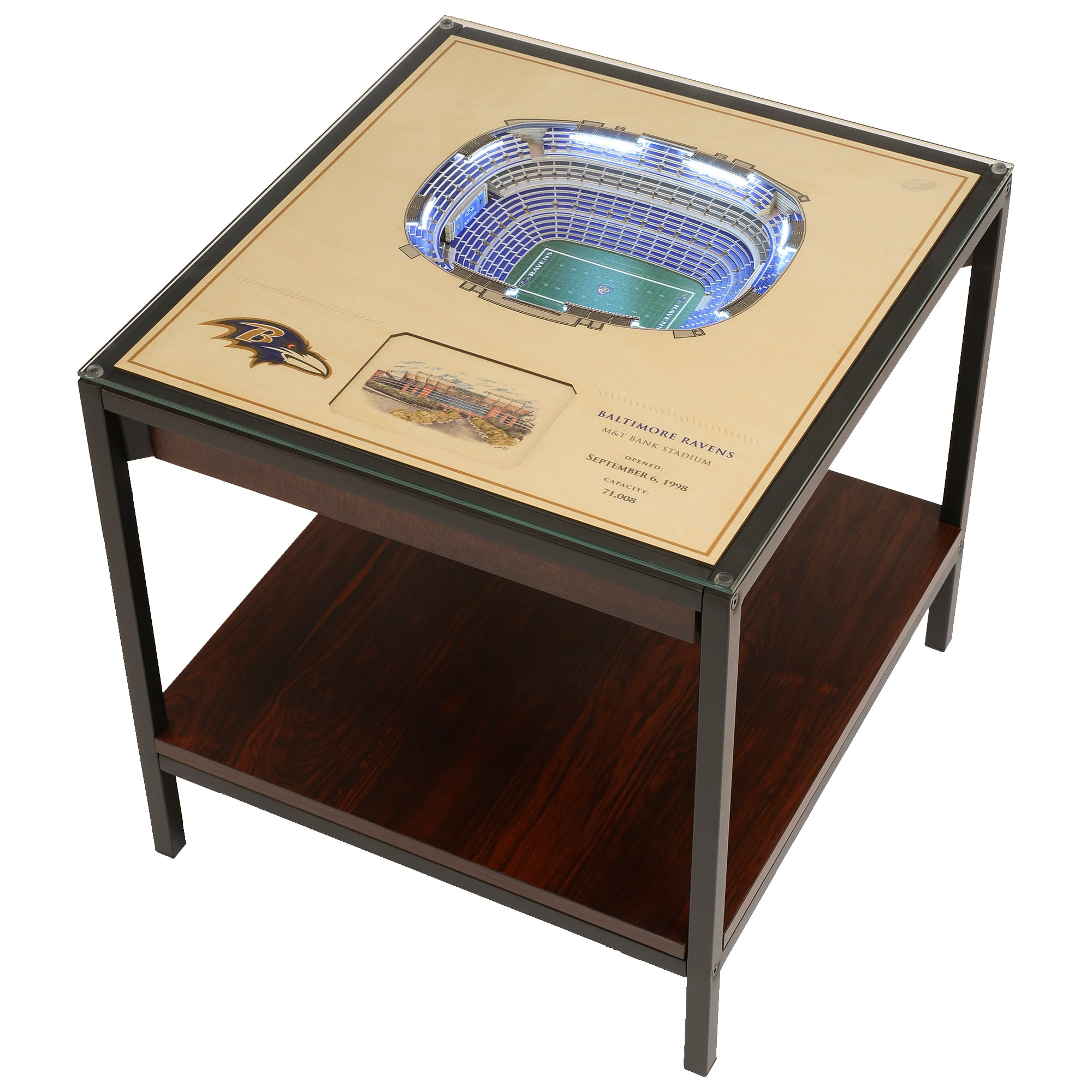 Ravens Nest 3D Stadium Art LED End Table with Tempered Glass Top