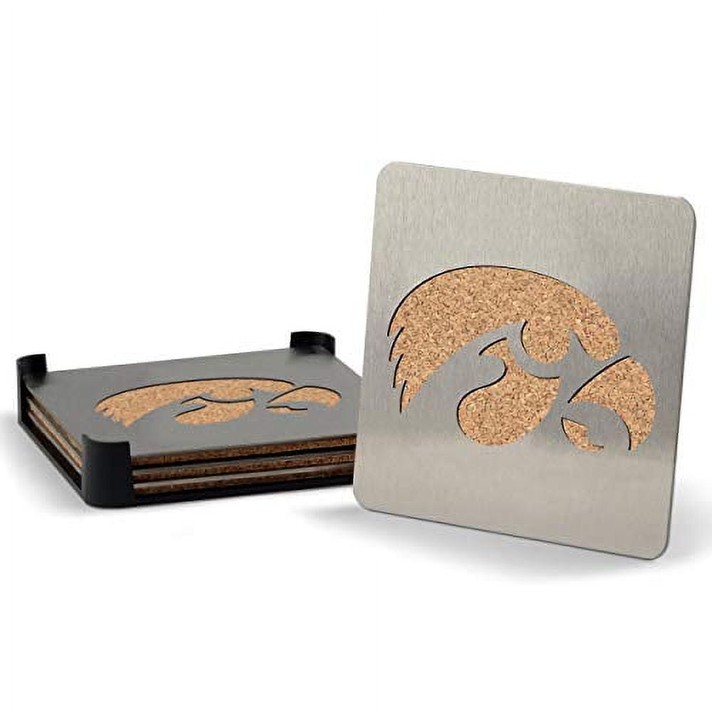 Iowa Hawkeyes Stainless Steel and Cork Coaster Set